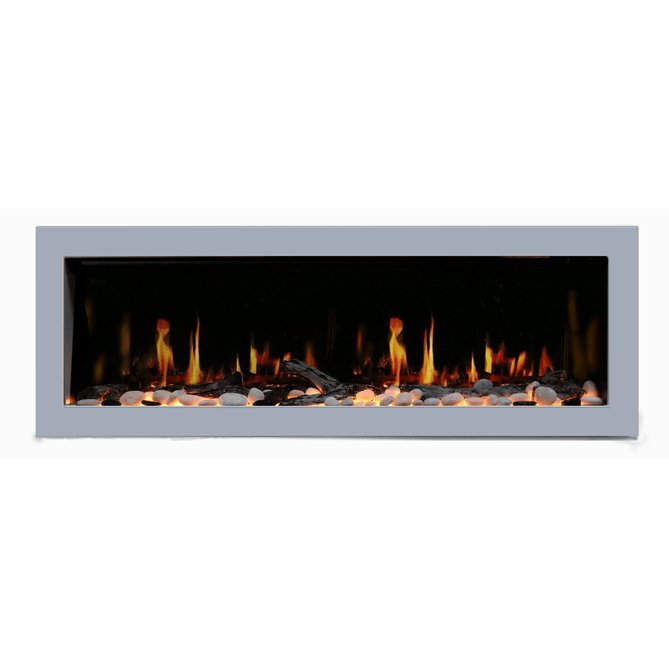 Litedeer Homes Gloria II 58" Smart Electric Fireplace with App Driftwood Log & River Rock - ZEF58VS, Silver - Terrace Level