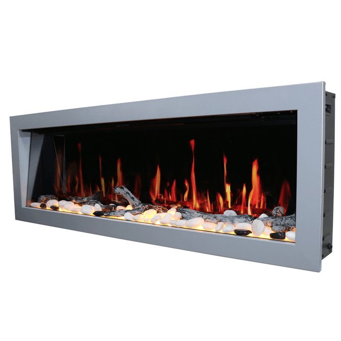 Litedeer Homes Gloria II 58" Smart Electric Fireplace with App Driftwood Log & River Rock - ZEF58VS, Silver - Terrace Level