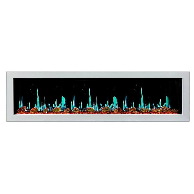Litedeer Homes Gloria II 78" Smart Electric Fireplace with App Reflective Amber Glass - ZEF78VAW, White - Terrace Level