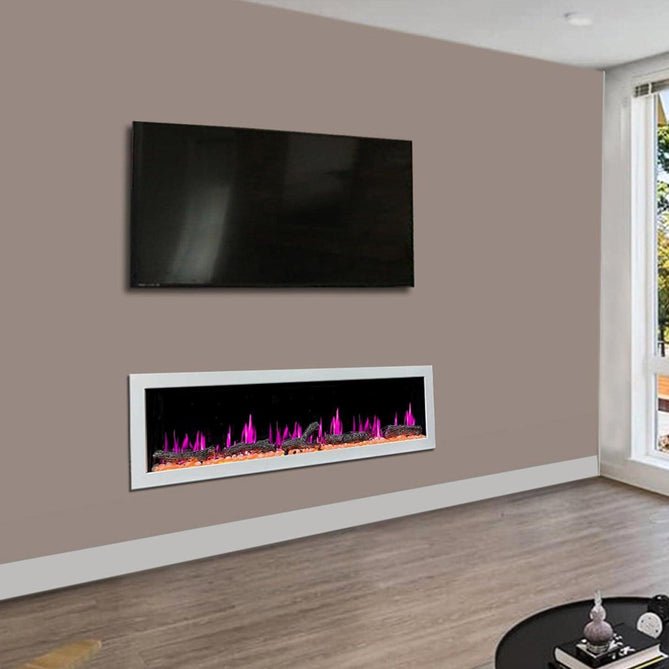 Litedeer Homes Latitude II 78" Smart Electric Fireplace with App Driftwood Log & River Rock - ZEF78VW - Terrace Level