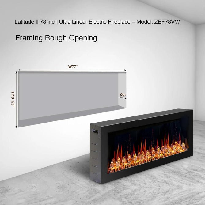 Litedeer Homes Latitude II 78" Smart Electric Fireplace with App Driftwood Log & River Rock - ZEF78VW - Terrace Level