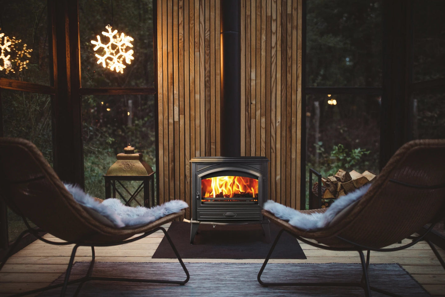 Sierra Flames Lynwood Wood Stove With Cast Iron Door, Black Colour Finish - W76 - Terrace Level