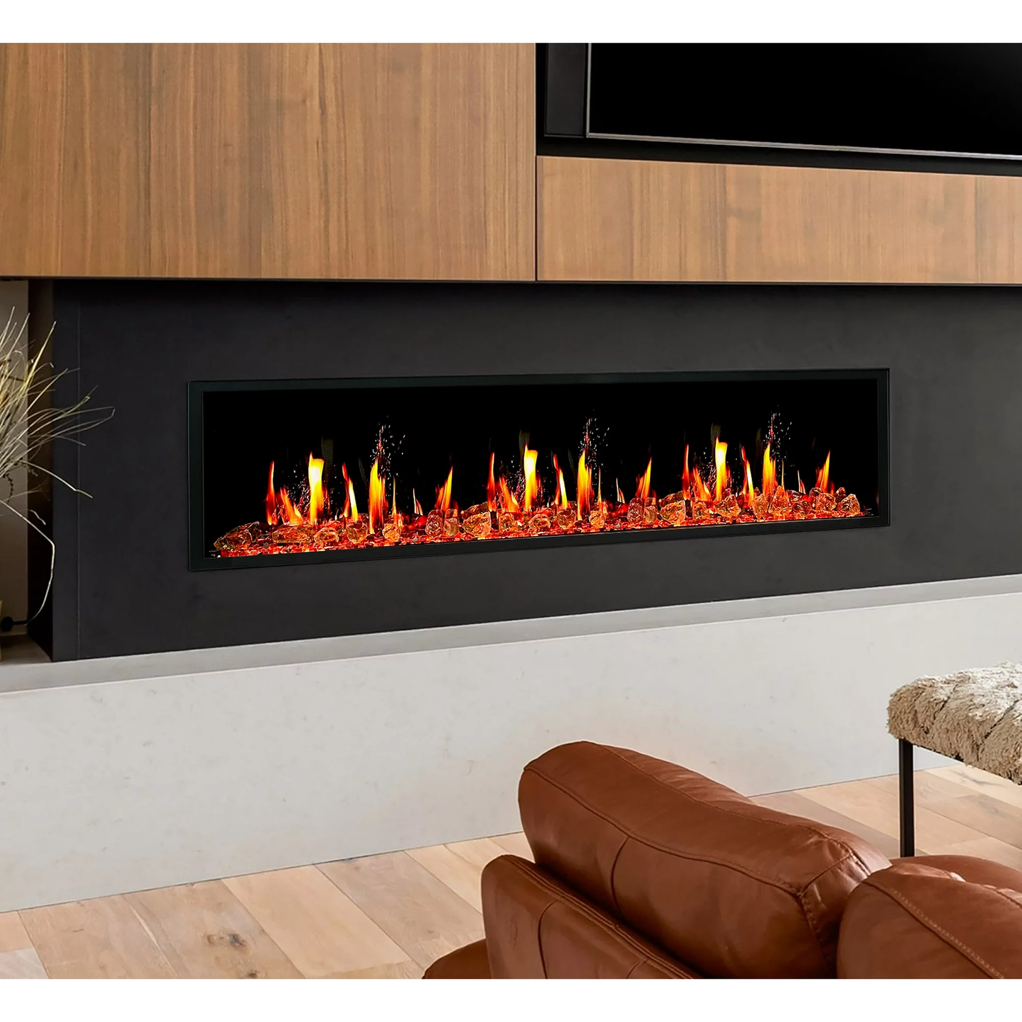 Litedeer Homes Latitude 65" Smart Built-in Electric Fireplace with Reflective Amber Glass - ZEF65XA