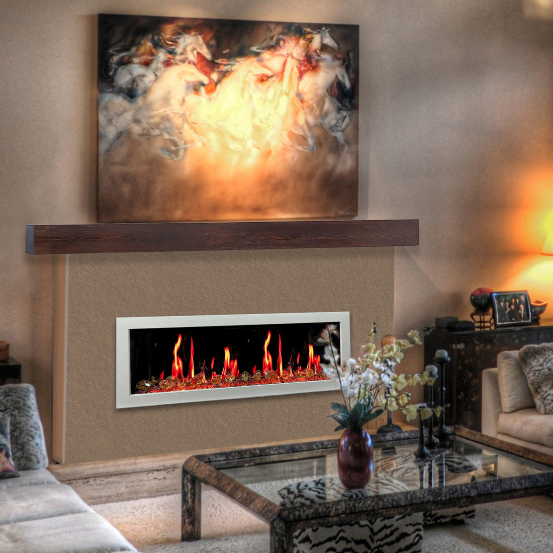 Litedeer Homes Latitude II 48" Smart Wall Mount Electric Fireplace with App Driftwood Log & River Rock - ZEF48X