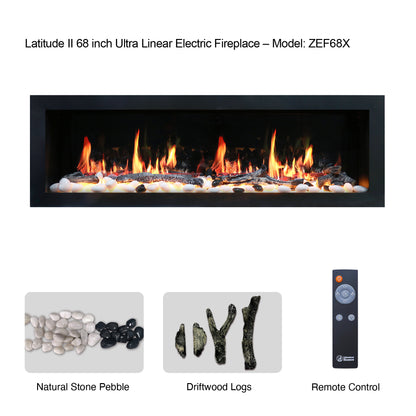 Litedeer Homes Latitude II 68" Smart Electric Fireplace with APP Driftwood Log & River Rock - ZEF68X