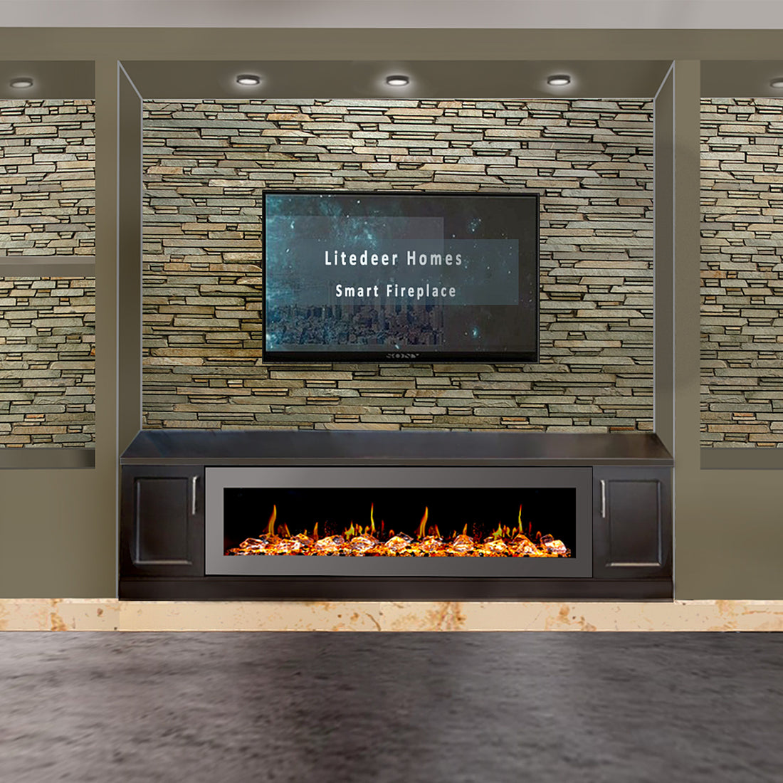 Litedeer Homes Latitude II 68" Smart Wall Mount Electric Fireplace with App Diamond-like Crystal - ZEF68XC