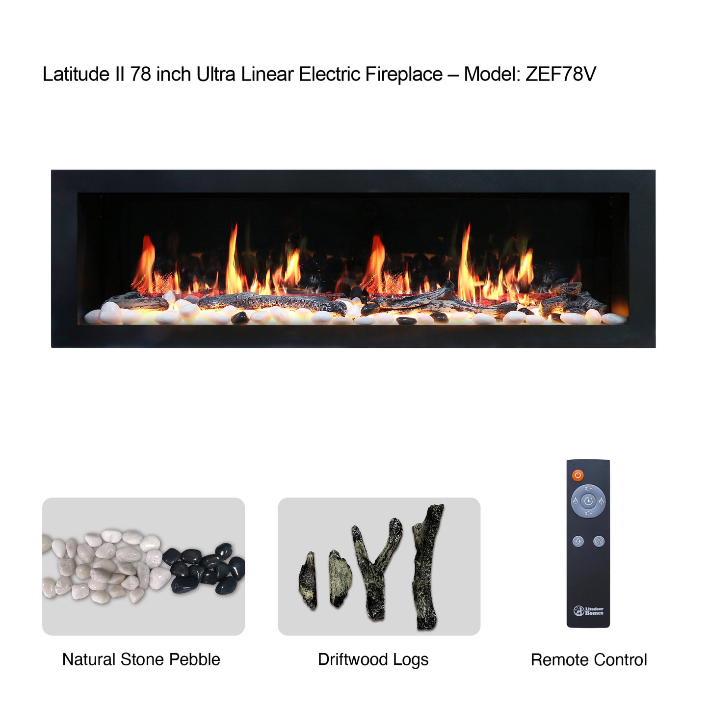 Litedeer Homes Latitude II 78" Smart Wall Mount Electric Fireplace (Model: ZEF78V), Black