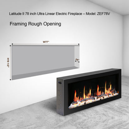 Litedeer Homes Latitude II 78" Smart Wall Mount Electric Fireplace (Model: ZEF78V), Black