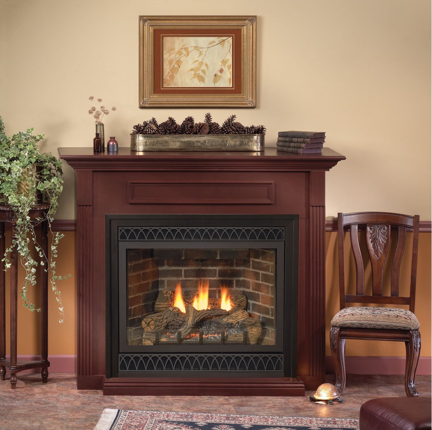 American Hearth Madison Premium 36 - inch Standard Cabinet Mantel in Cherry with Base - Terrace Level