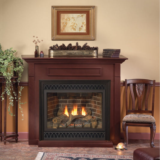 American Hearth Madison Premium 36 - inch Standard Cabinet Mantel in Cherry with Base - Terrace Level