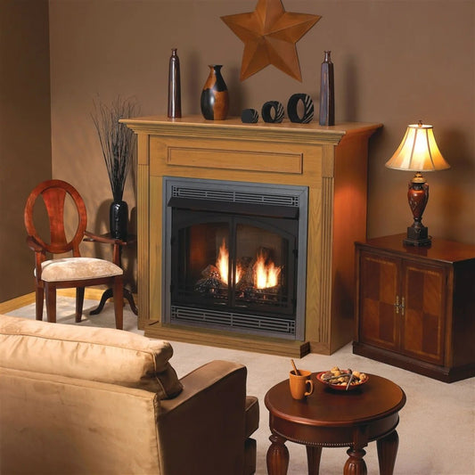 American Hearth Madison Premium 36 - inch Standard Cabinet Mantel in Oak with Base - Terrace Level