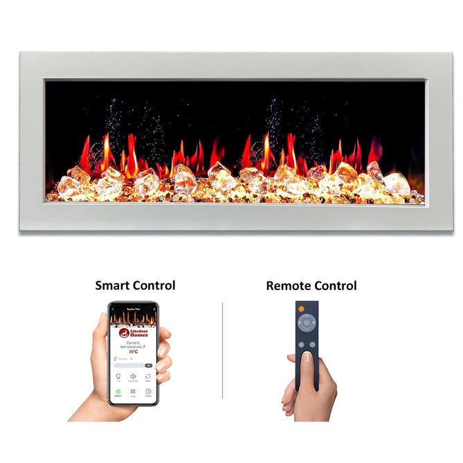 Litedeer Homes Gloria II 48" Smart Electric Fireplace with App Diamond - like Crystal - ZEF48XCW, White - Terrace Level