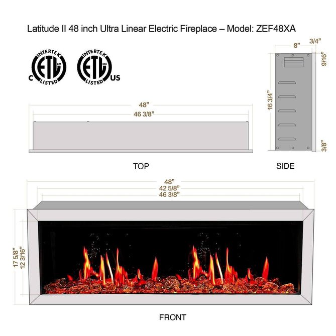 Litedeer Homes Gloria II 48" Smart Electric Fireplace with App Reflective Amber Glass - ZEF48XAW, White - Terrace Level