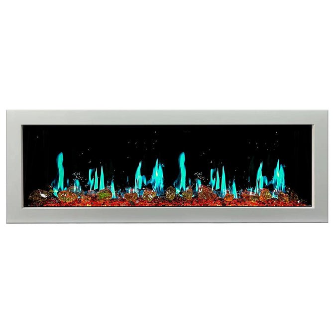 Litedeer Homes Gloria II 48" Smart Electric Fireplace with App Reflective Amber Glass - ZEF48XAW, White - Terrace Level