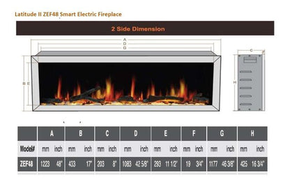 Litedeer Homes Gloria II 48" Smart Wall Mounted Electric Fireplace with App Driftwood Log & River Rock - ZEF48XS, Silver - Terrace Level