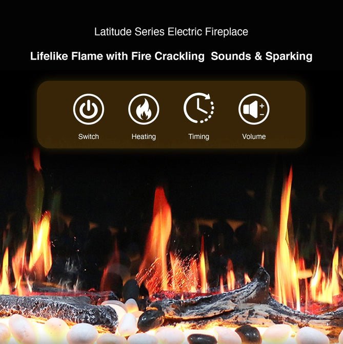 Litedeer Homes Gloria II 48" Smart Wall Mounted Electric Fireplace with App Driftwood Log & River Rock - ZEF48XS, Silver - Terrace Level