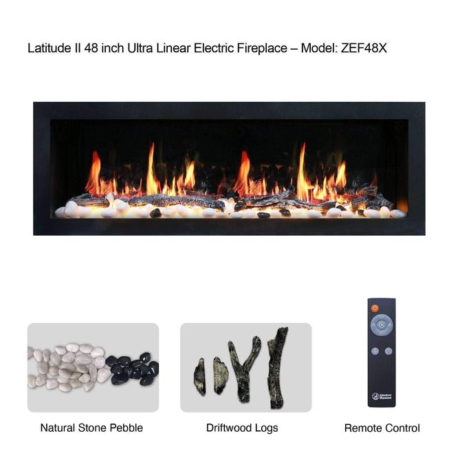 Litedeer Homes Gloria II 48" Smart Wall Mounted Electric Fireplace with App Driftwood Log & River Rock - ZEF48XS, Silver - Terrace Level