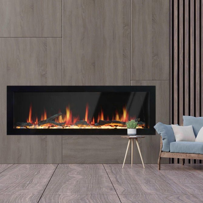 Litedeer Homes Gloria II 48" Smart Wall Mounted Electric Fireplace with App Driftwood Log & River Rock - ZEF48XS, Silver - Terrace Level