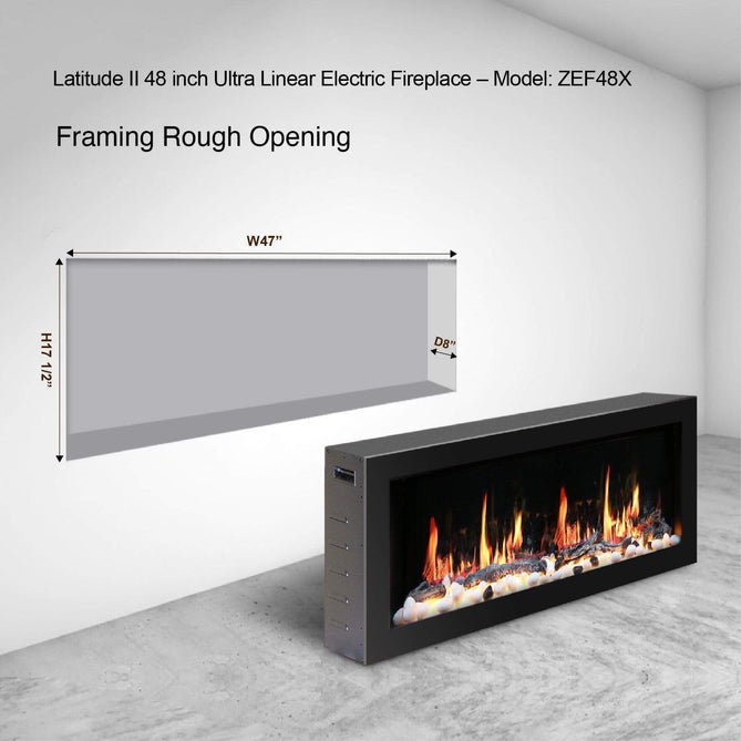 Litedeer Homes Gloria II 48" Smart Wall Mounted Electric Fireplace with App Driftwood Log & River Rock - ZEF48XS, Silver - Terrace Level