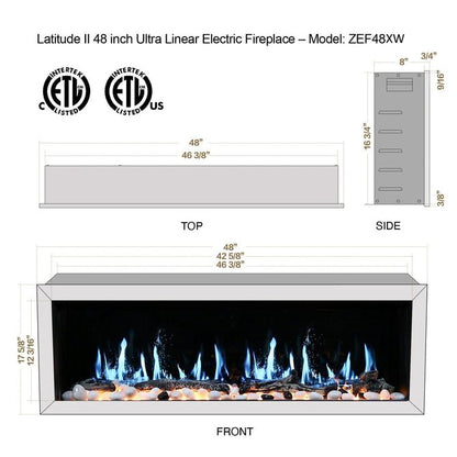 Litedeer Homes Gloria II 48" Wall Mount Electric Fireplace Smart App Control, 5 Unique Realistic Flames, and Elegant Design with Driftwood Log & River Rock - ZEF48XW, White - Terrace Level