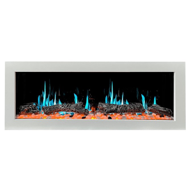 Litedeer Homes Gloria II 48" Wall Mount Electric Fireplace Smart App Control, 5 Unique Realistic Flames, and Elegant Design with Driftwood Log & River Rock - ZEF48XW, White - Terrace Level