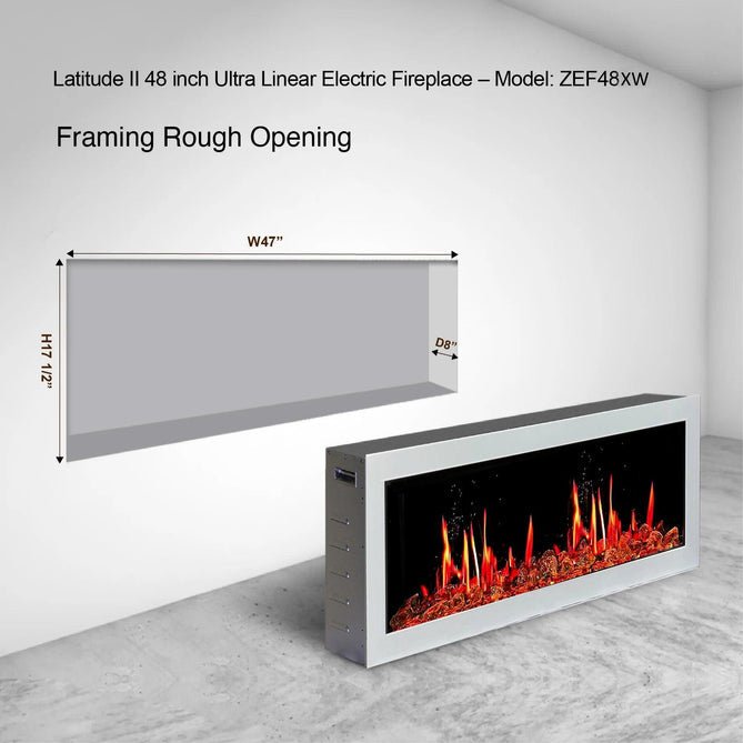 Litedeer Homes Gloria II 48" Wall Mount Electric Fireplace Smart App Control, 5 Unique Realistic Flames, and Elegant Design with Driftwood Log & River Rock - ZEF48XW, White - Terrace Level