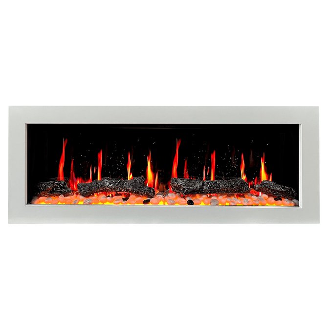 Litedeer Homes Gloria II 48" Wall Mount Electric Fireplace Smart App Control, 5 Unique Realistic Flames, and Elegant Design with Driftwood Log & River Rock - ZEF48XW, White - Terrace Level