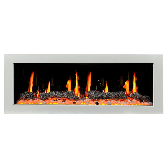 Litedeer Homes Gloria II 48" Wall Mount Electric Fireplace Smart App Control, 5 Unique Realistic Flames, and Elegant Design with Driftwood Log & River Rock - ZEF48XW, White - Terrace Level