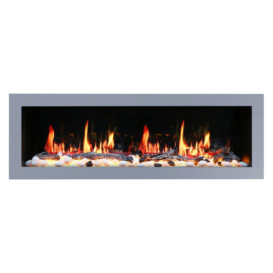 Litedeer Homes Gloria II 58" Smart Electric Fireplace with App Driftwood Log & River Rock - ZEF58VS, Silver - Terrace Level