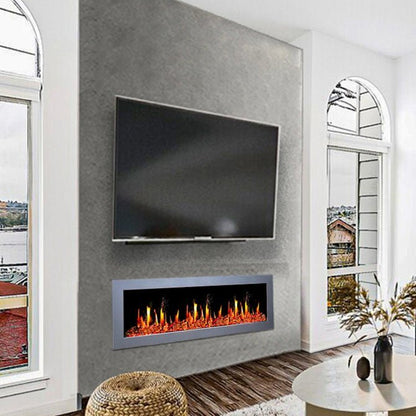 Litedeer Homes Gloria II 58" Smart Electric Fireplace with App Driftwood Log & River Rock - ZEF58VS, Silver - Terrace Level