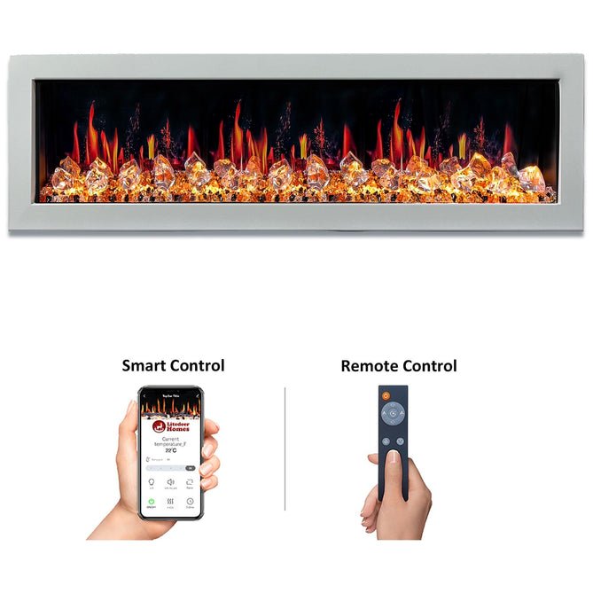 Litedeer Homes Gloria II 68" Smart Electric Fireplace with APP Diamond - like Crystal - ZEF68XCW, White - Terrace Level