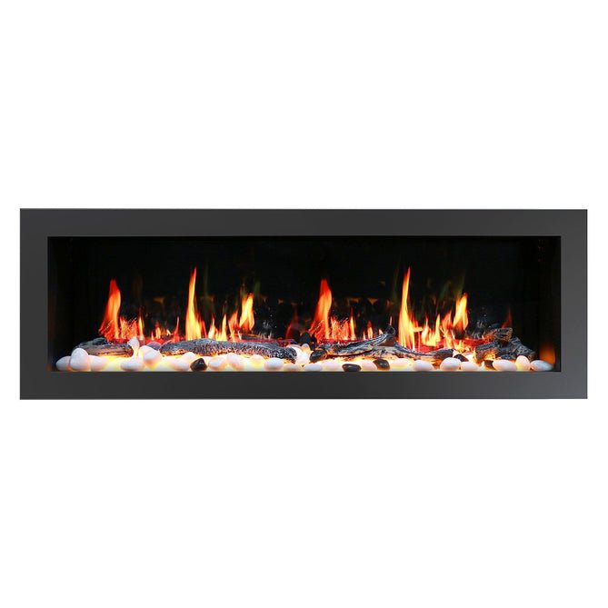 Litedeer Homes Gloria II 68" Smart Electric Fireplace with App Driftwood Log & River Rock - ZEF68XS, Silver - Terrace Level