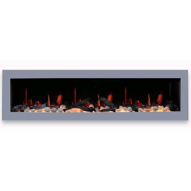 Litedeer Homes Gloria II 68" Smart Electric Fireplace with App Driftwood Log & River Rock - ZEF68XS, Silver - Terrace Level