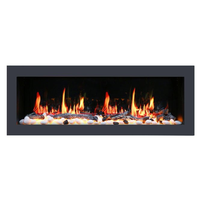 Litedeer Homes Gloria II 68" Smart Electric Fireplace with App Driftwood Log & River Rock - ZEF68XS, Silver - Terrace Level