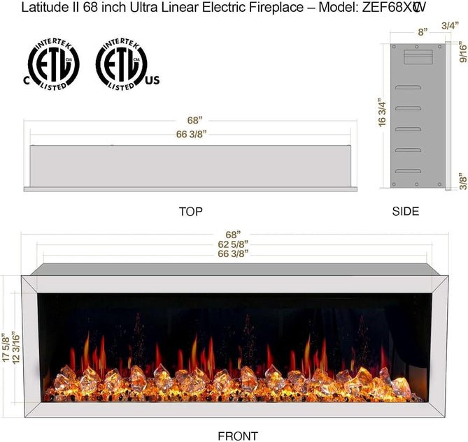 Litedeer Homes Gloria II 68" Smart Electric Fireplace with App Driftwood Log & River Rock - ZEF68XW - Terrace Level