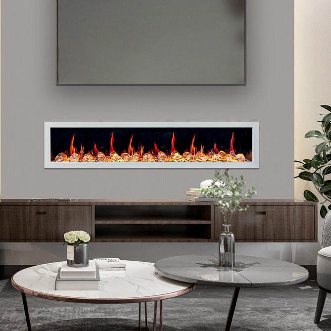 Litedeer Homes Gloria II 78" Smart Electric Fireplace With App Diamond - like Crystal - ZEF78VCW, White - Terrace Level