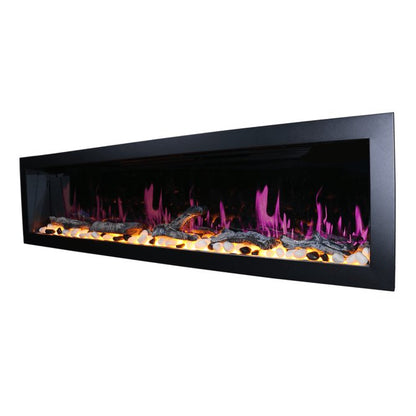 Litedeer Homes Gloria II 78" Smart Electric Fireplace with App Driftwood Log & River Rock - ZEF78VS, Silver - Terrace Level