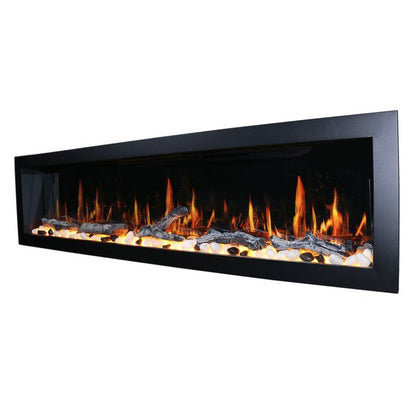 Litedeer Homes Gloria II 78" Smart Electric Fireplace with App Driftwood Log & River Rock - ZEF78VS, Silver - Terrace Level