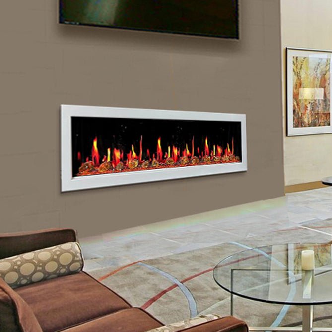 Litedeer Homes Gloria II 78" Smart Electric Fireplace with App Reflective Amber Glass - ZEF78VAW, White - Terrace Level