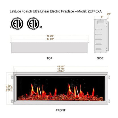 Litedeer Homes Latitude 45" Ultra Slim Built - in Electric Fireplace - ZEF45X - Terrace Level