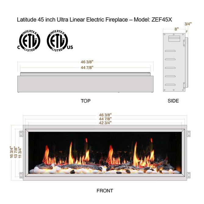 Litedeer Homes Latitude 45" Ultra Slim Built - in Electric Fireplace - ZEF45X - Terrace Level