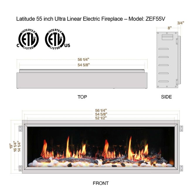 Litedeer Homes Latitude 55" Ultra Slim Built - in Electric Fireplace - ZEF55V - Terrace Level