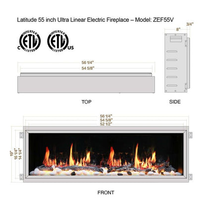 Litedeer Homes Latitude 55" Ultra Slim Built - in Electric Fireplace - ZEF55V - Terrace Level