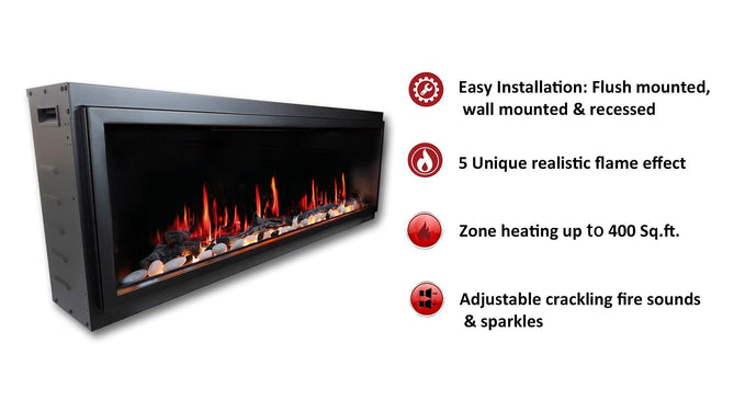 Litedeer Homes Latitude 65" Smart Electric Fireplace with App Driftwood Log & River Rock - ZEF65X