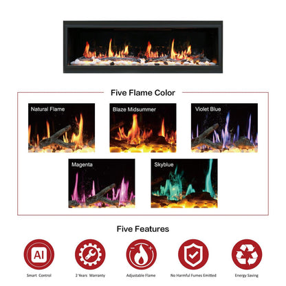 Litedeer Homes Latitude 65" Smart Electric Fireplace with App Driftwood Log & River Rock - ZEF65X