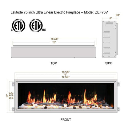 Litedeer Homes Latitude 75" Ultra Slim Built - in Electric Fireplace - ZEF75V - Terrace Level