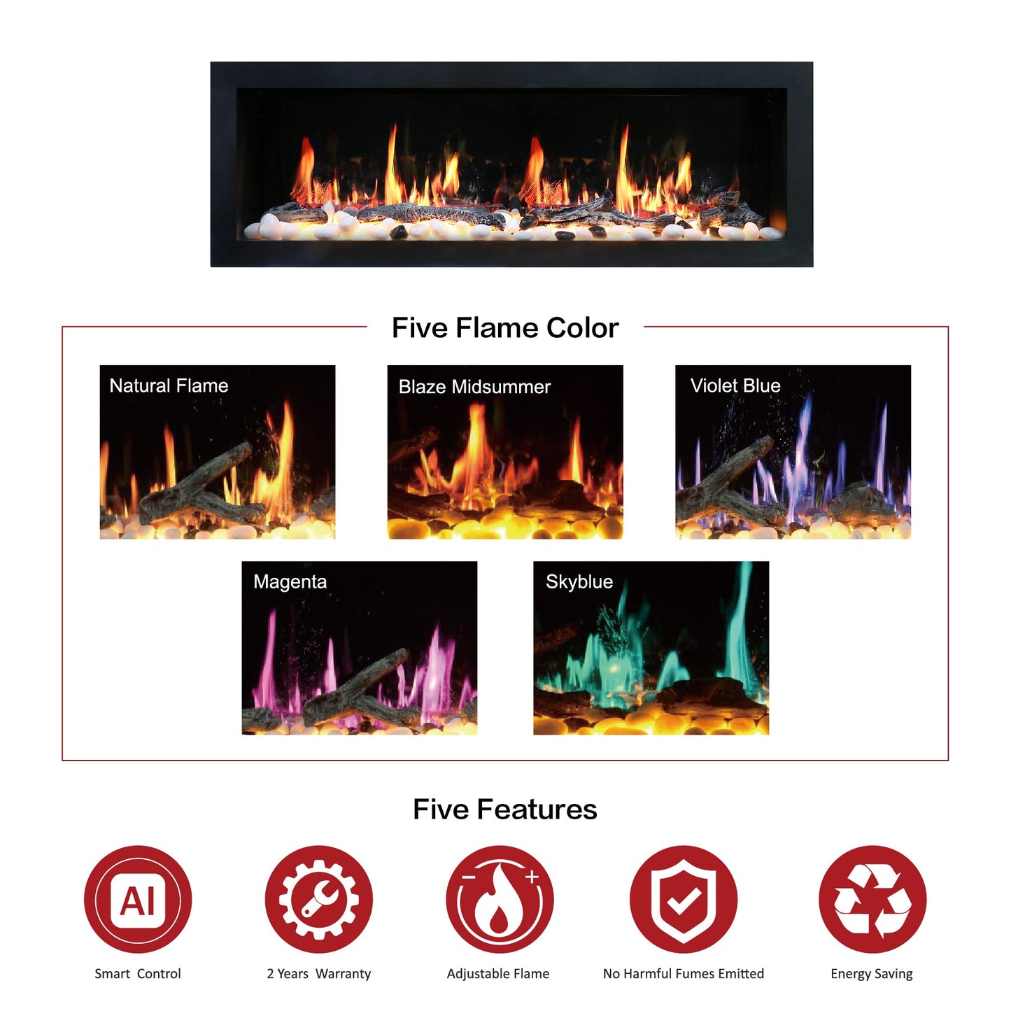 Litedeer Homes Latitude II 48 - inch Seamless Push - in Electric Fireplace - ZEF48X - Terrace Level