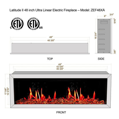 Litedeer Homes Latitude II 48" Smart Wall Mount Electric Fireplace with Reflective Amber Glass - ZEF48XA - Terrace Level