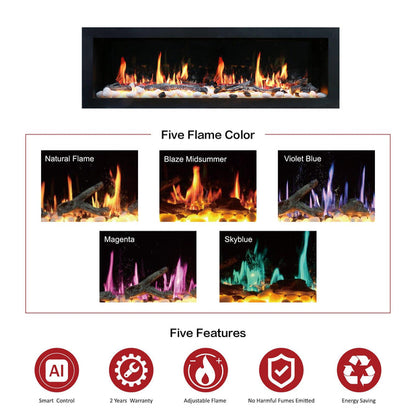 Litedeer Homes Latitude II 58" Smart Electric Fireplace with App Driftwood Log & River Rock - ZEF58V