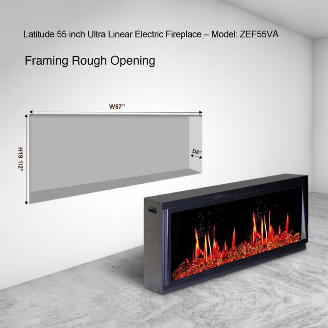 Litedeer Homes Latitude II 58" Smart Wall Mounted Electric Fireplace with APP Reflective Amber Glass - ZEF58VA - Terrace Level